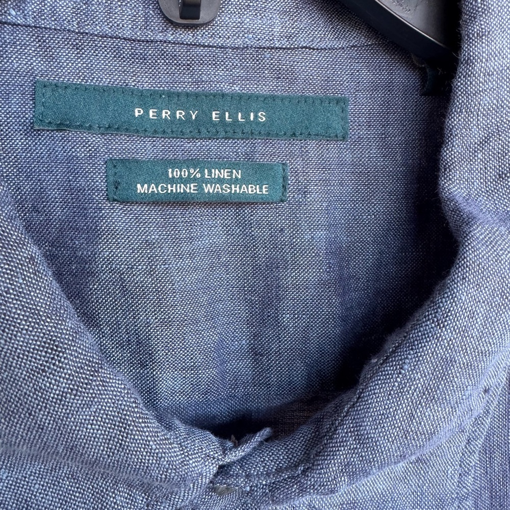 Perry Ellis Linen Blue Mens XL Button Down Short SleeveCoastal Vacation ShirtNWT - Picture 7 of 14